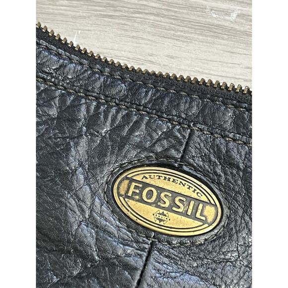 Vintage FOSSIL Genuine Leather Crossbody Handbag Black Brown 11x9 - Picture 2 of 8